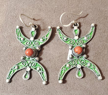 Load image into Gallery viewer, Moroccan Berber Sterling Silver Enamel Earrings: Red Coral Dangle Jewelry
