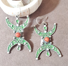Load image into Gallery viewer, Moroccan Berber Sterling Silver Enamel Earrings: Red Coral Dangle Jewelry
