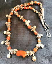 Load image into Gallery viewer, Antique Berber Coral Silver Bead Necklace: Rajasthan Tribal Jewelry
