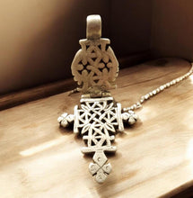 Load image into Gallery viewer, Antique Silver Ethiopian Coptic Cross Pendant: Handmade Tribal Jewelry
