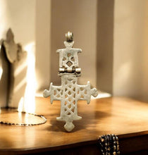 Load image into Gallery viewer, Antique Silver Ethiopian Coptic Cross Pendant: Handmade Tribal Jewelry
