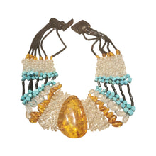 Load image into Gallery viewer, Vintage Baltic Amber &amp; Turquoise Necklace: Tribal Cabochon Jewelry
