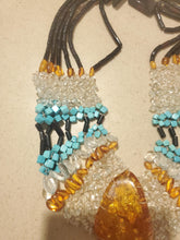 Load image into Gallery viewer, Vintage Baltic Amber &amp; Turquoise Necklace: Tribal Cabochon Jewelry
