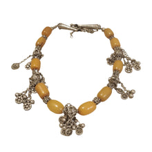 Load image into Gallery viewer, Antique Yemen Silver African amber with Dangle bells Necklace circa 1930s
