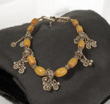 Load image into Gallery viewer, Antique Yemen Silver African amber with Dangle bells Necklace circa 1930s

