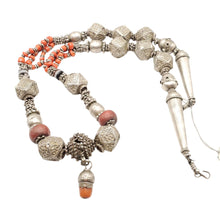 Load image into Gallery viewer, Antique Yemen Bawsani Coral Silver Necklace: Filigree Tribal Jewelry
