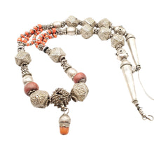 Load image into Gallery viewer, Antique Yemen Bawsani Coral Silver Necklace: Filigree Tribal Jewelry
