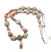 Load image into Gallery viewer, Antique Yemen Bawsani Coral Silver Necklace: Filigree Tribal Jewelry
