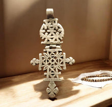 Load image into Gallery viewer, Antique Silver Ethiopian Coptic Cross Pendant: Handmade Tribal Jewelry
