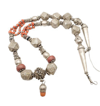 Load image into Gallery viewer, Antique Yemen Bawsani Coral Silver Necklace: Filigree Tribal Jewelry
