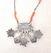 Load image into Gallery viewer, Antique Kabyle Coral Bead Necklace: Algerian Silver Pendants, Ethnic Jewelry
