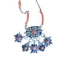 Load image into Gallery viewer, Antique Kabyle Coral Bead Necklace: Algerian Silver Pendants, Ethnic Jewelry
