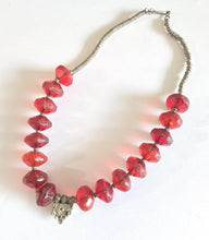 Load image into Gallery viewer, Old Ethiopian Silver Telsum Necklace: Red Vaseline Beads, Amulet Pendant
