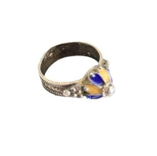 Load image into Gallery viewer, Berber Silver Enamel Talisman Ring: Moroccan Tribal Jewelry, Size 8.5
