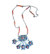 Load image into Gallery viewer, Antique Kabyle Coral Bead Necklace: Algerian Silver Pendants, Ethnic Jewelry
