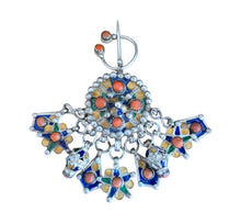 Load image into Gallery viewer, Antique Silver Enamel Coral Fibula: Algerian Berber Pendant
