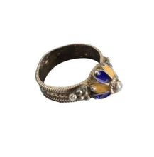 Load image into Gallery viewer, Berber Silver Enamel Talisman Ring: Moroccan Tribal Jewelry, Size 8.5
