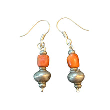 Load image into Gallery viewer, Antique Yemen Silver Coral Earrings: Bawsani Beads, Talisman Jewelry
