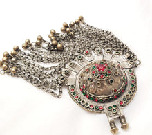 Load image into Gallery viewer, Antique Silver Afghan Kuchi Pendant with Bells tribal jewelry
