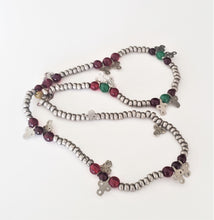 Load image into Gallery viewer, Old Saharawi small beads Cast Coin Silver with Clover Dangles Strand,Hand Crafted Silver,Ethnic Jewelry,Tribal Jewelry,
