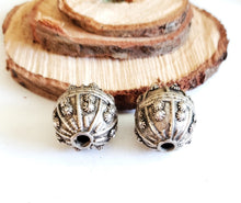 Load image into Gallery viewer, Old silver star burst granulation hallmarked Globe beads from Yemen circa 1930s,Bedouin tribal ,Hand Crafted Silver,Ethnic Jewelry
