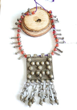 Load image into Gallery viewer, Antique Ethiopian silver amulet Phallic Pendants Glass Beads necklace,Hand Crafted, Ethiopian Telsum,african Silver, ethiopian jewelry
