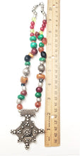 Load image into Gallery viewer, antique Berber silver Cross Amber trade beads necklace,Hand Crafted Silver,Pendants Necklace,Ethnic Jewelry,Tribal Jewelry
