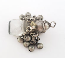 Load image into Gallery viewer, antique Rere Moroccan silver glass talisman with dangle silver beads pendant, Berber Amulet,Berber Jewelry,African Jewelry,Charm Pendant,
