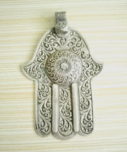 Load image into Gallery viewer, Moroccan Old Huge silver Hand of Fatima Hamsa Pendant Amulet,Berber Jewelry,African Jewelry,Moroccan Jewelry,Hand of Fatima Charm,
