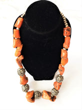 Load image into Gallery viewer, Antique Silver Bawsani filigree coral beads Necklace form Yemen tribal jewelry
