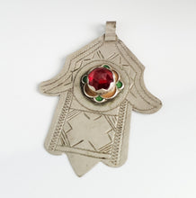 Load image into Gallery viewer, Moroccan Old Silver &amp; Enamel Hand of Fatima Hamsa Pendant Amulet,Berber Jewelry,African Jewelry,Moroccan Jewelry,Hand of Fatima Charm,
