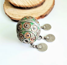 Load image into Gallery viewer, Antique Moroccan Enameled Silver Ball Pendent with Coin Pendants,Hand Crafted Silver,Pendants Necklace,Ethnic Jewelry,Tribal Jewelry
