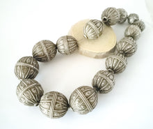Load image into Gallery viewer, 15 Old silver granulation hallmarked Globe beads Necklace from Yemen circa 1930s,Bedouin tribal Silver,Ethnic Jewelry
