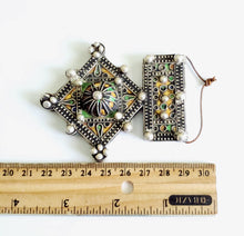 Load image into Gallery viewer, Moroccan Huge Old Enamel Silver Cross Pendant ,silver 925,Moroccan Amulet ,Cross Jewelry,Enamel Jewelry,Berber Pendant,

