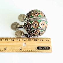 Load image into Gallery viewer, Antique Moroccan Enameled Silver Ball Pendent with Coin Pendants,Hand Crafted Silver,Pendants Necklace,Ethnic Jewelry,Tribal Jewelry
