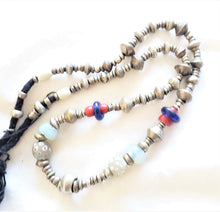 Load image into Gallery viewer, Antique Ethiopian Silver Heishi and Glass Beads necklace,Beads Hand Crafted Glass, Ethiopian Trade,Silver Beads ,Venetian Trade Necklace
