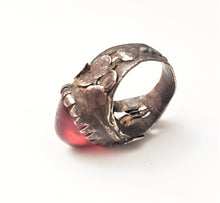 Load image into Gallery viewer, Antique Silver Ancient red glass Ring size 8 Yemen tribal jewelry Hand Crafted ,Silver,Ethnic Jewelry,Tribal Jewelry
