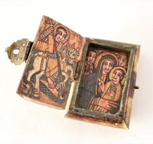 Load image into Gallery viewer, antique Ethiopian Two side icon bon box Coptic Orthodox Church, Hand Painted ,Religious Orthodox Christianity,Heavenly Protector,Home Décor
