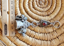 Load image into Gallery viewer, antique Moroccan chased box pendant silver dangles and red in green glass cabochon Amulet ,Berber Jewelry,African Jewelry,Charm Pendant,
