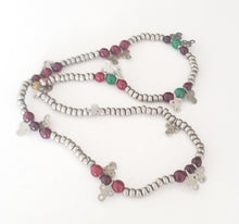 Load image into Gallery viewer, Old Saharawi small beads Cast Coin Silver with Clover Dangles Strand,Hand Crafted Silver,Ethnic Jewelry,Tribal Jewelry,
