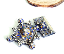 Load image into Gallery viewer, Moroccan Huge Enamel Silver Cross Pendant,silver 925,Moroccan Amulet ,Cross Jewelry,Enamel Jewelry,Berber Pendant,
