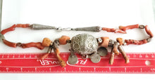 Load image into Gallery viewer, Antique Moroccan Red Coral Silver Enameled Ball Pendent with Coin necklace ,Berber Necklaces,Ethnic Jewelry,Tribal Jewelry
