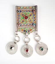 Load image into Gallery viewer, Antique Berber Silver enamel HIRZ cabochon Amulet Pendant coins ,silver 925, Moroccan Amulet ,Berber Jewelry,TIZNIT Jewelry,
