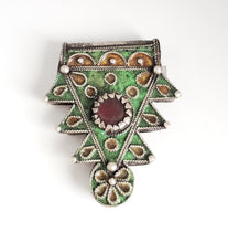 Load image into Gallery viewer, Antique Berber Silver enamel Pendant silver 925,moroccan Amulet ,Berber Jewelry, enamel Jewelry,Charm Pendant,
