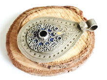 Load image into Gallery viewer, Antique Moroccan Silver Enamel and Glass cabochon Berber Pendant, Berber Amulet,Berber Jewelry,African Jewelry,Charm Pendant,
