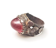 Load image into Gallery viewer, Antique Silver Ancient red glass Ring size 8 Yemen tribal jewelry Hand Crafted ,Silver,Ethnic Jewelry,Tribal Jewelry
