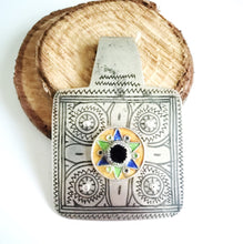 Load image into Gallery viewer, Antique Moroccan Silver Enamel and Glass cabochon Berber Pendant, Berber Amulet,Berber Jewelry,African Jewelry,Charm Pendant,
