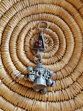 Load image into Gallery viewer, antique Moroccan chased box pendant silver dangles and red in green glass cabochon Amulet ,Berber Jewelry,African Jewelry,Charm Pendant,
