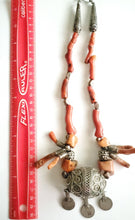 Load image into Gallery viewer, Antique Moroccan Red Coral Silver Enameled Ball Pendent with Coin necklace ,Berber Necklaces,Ethnic Jewelry,Tribal Jewelry

