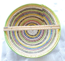 Load image into Gallery viewer, African Ethiopian handwoven Round bread or fruit basket,African Art, Décor Baskets,Wicker Basket, Straw Basket ,Wall Boho Decor
